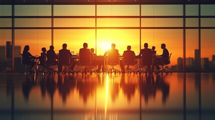 Wall Mural - Sunset Meeting with Silhouetted Business Professionals