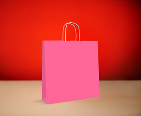 Minimalist Paper Gift Bag with Handles on a Simple Background - Retail, Gift and Packaging Concepts - Christmas Gift Wrap