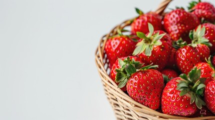 Wall Mural - Ripe strawberries in a basket on white background