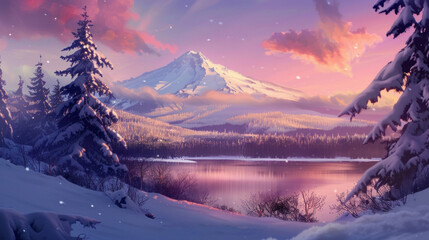 Wall Mural - A snowy mountain range with a lake in the foreground