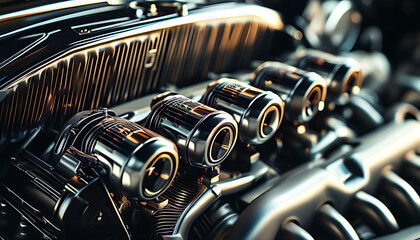 Close-up of sleek car engine