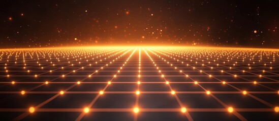 Poster - Abstract Digital Grid with Orange Lights