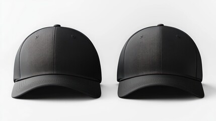 Two Black Baseball Caps on a White Background