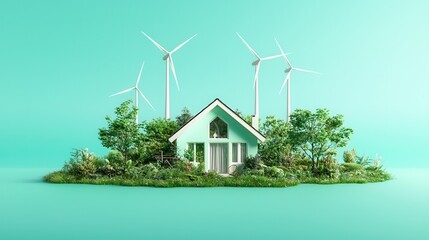 Canvas Print - Eco-Friendly House with Wind Turbines.