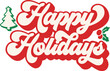 © Seahorse Selections - Red Groovy Happy Holidays, merry christmas lettering text for t shirt, templates for greeting cards, overlays, Illustrator Artwork