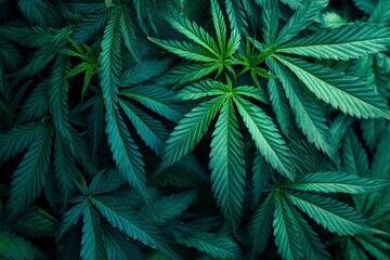 Lush Green Cannabis Leaves Close-Up