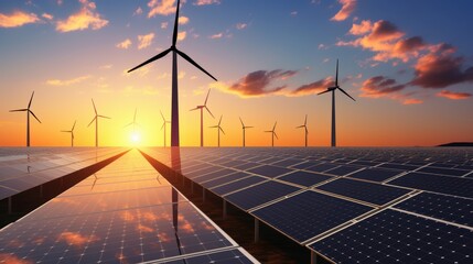 Wall Mural - solar cell in solar farm, alternative energy and sustainable energy, photovoltaic, pure energy renew