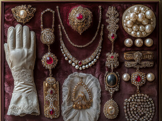 18th-century luxury accessories with powdered wigs and ornate jewelry