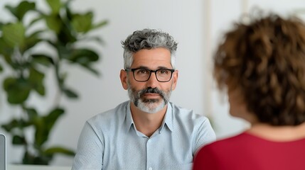 Confident Man Listening Attentively to a Colleague