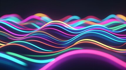 Fototapete - Mesmerizing abstract background with bright neon colored waves and fluid shapes in a dynamic 3D digital on a dark backdrop
