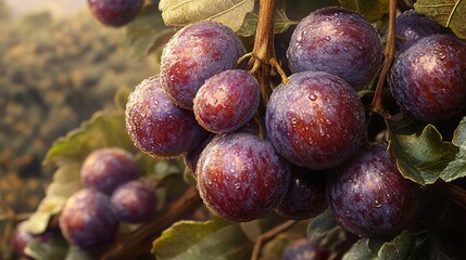 Canvas Print - Close-up of Ripe Plums on a Branch