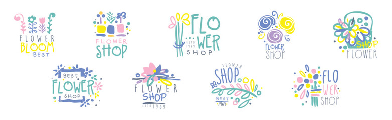 Canvas Print - Flower Shop Label and Emblem Design Vector Set