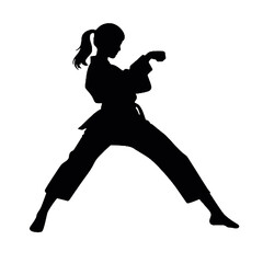 Powerful Karate Girl Silhouette Vector Art