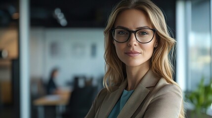 Wall Mural - Confident Businesswoman in Modern Office Setting