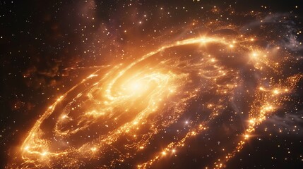 Leinwandbilder - A vibrant galaxy swirling with purple and gold hues illuminated by distant stars in the vastness of space, showcasing cosmic beauty and wonder