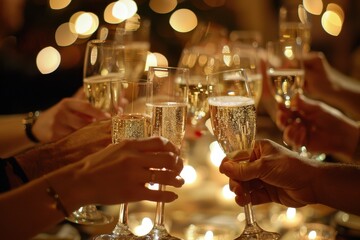 A joyful gathering of friends toasting with champagne in a lush garden during a sunny afternoon celebration