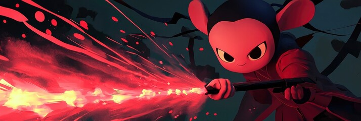 Poster - Fiery Cartoon Character with a Red Glow