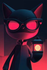 Poster - Mysterious Cat in a Dark Alley with Lantern