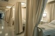 © SaroStock - Empty hospital ward with neatly arranged beds and privacy curtains in a sterile environment during evening hours