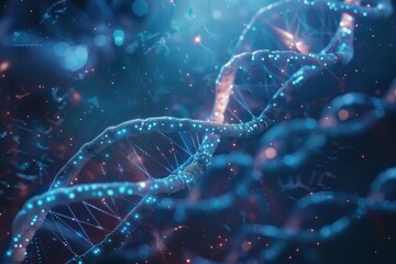 Aufkleber - Exploring the intricacies of DNA structure illuminated by cosmic light effects in a digital illustration showcasing genetic beauty