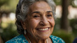 © Tengkwa - Radiant Senior Woman Portrait: Captivating close-up of a smiling senior woman with beautiful gray hair, radiating warmth and wisdom.  Her joyful expression evokes feelings of peace and contentment.
