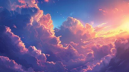 Wall Mural - sky with clouds, sky and clouds, scenic view of clouds in the sky, golden hour