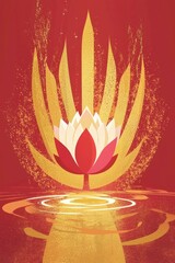 Poster - Golden Lotus Emerging from Water