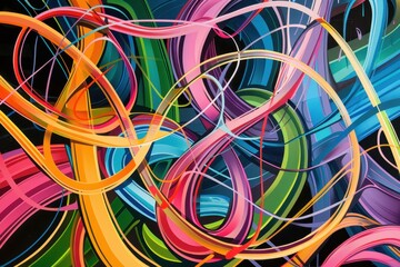 Aufkleber - Colorful ribbons intertwining in vibrant patterns create an abstract display of light and texture against a dark background, showcasing artistic design and lively energy