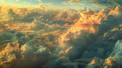 Wall Mural - sky with clouds, sky and clouds, scenic view of clouds in the sky, golden hour