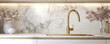 © Natalia Klenova - Luxurious Gold Kitchen Faucet with Marble Backsplash