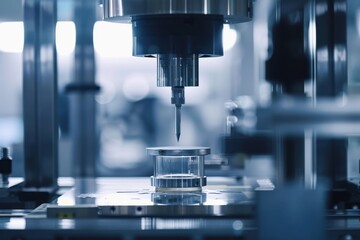 Poster - Close-up view of precision machined components in a modern manufacturing facility highlighting advanced engineering techniques and intricate designs during daytime operations