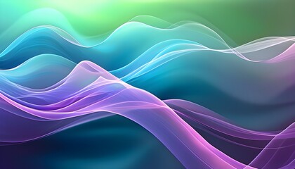 Ethereal dreamscape of soft waves in tranquil shades of purple, blue, and green, evoking a serene sense of flow and tranquility