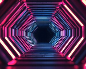Wall Mural - vibrant neon tunnel featuring striking geometric shapes and colorful lights, creating a captivating 