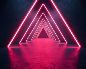 Sticker - vibrant neon triangles create a striking corridor effect, perfect for abstract, sci-fi, or modern de