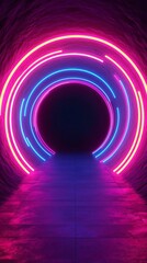 Wall Mural - vibrant neon tunnel illuminated by colorful lights, creating a fascinating and futuristic atmosphere