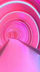 Wall Mural - vibrant pink tunnel with glowing lines creating a futuristic and immersive experience, perfect for c