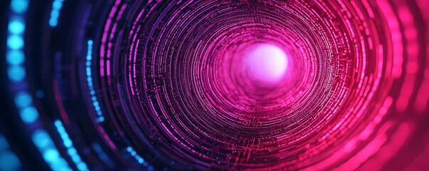 Wall Mural - vibrant tunnel of light featuring pulsating pink and blue patterns, creating a dynamic and futuristi
