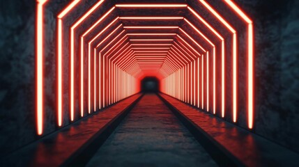 Wall Mural - a captivating tunnel illuminated by vibrant red neon lights, creating a mysterious and futuristic at
