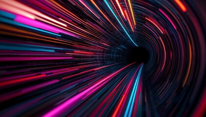 Sticker - a captivating burst of colorful light streaks flowing through a dark tunnel, creating a sense of spe