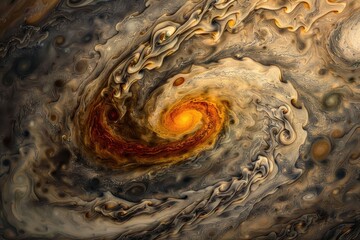 Leinwandbilder - A vibrant, swirling cosmic nebula with rich orange and gold hues, showcasing the vast beauty of space and celestial formations at twilight