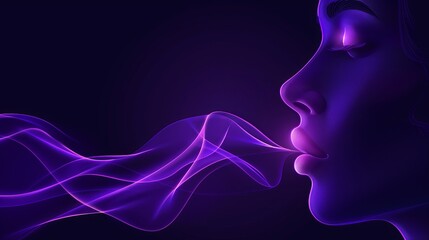 Wall Mural - digital portrait of a girl on a purple background with wavy lines.
