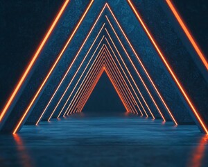 Wall Mural - A futuristic tunnel featuring glowing neon lines creates a stunning visual experience with depth and perspective.