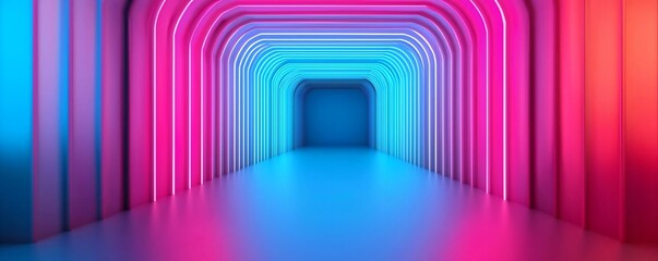 Wall Mural - a vibrant, futuristic tunnel illuminated with pink and blue lights, creating an immersive and dynami
