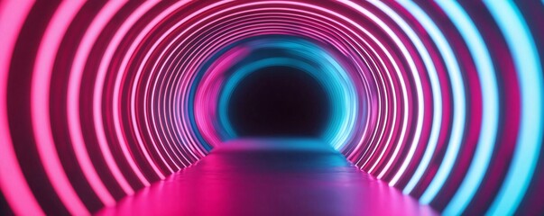 Wall Mural - a vibrant tunnel illuminated with neon lights, creating a surreal atmosphere of depth and movement.