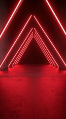 futuristic hallway featuring vibrant red neon lights with sharp triangular shapes, creating a striki