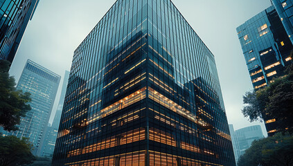 Wall Mural - A high-end technology building, the building is black high-end business glass, surrounded by modern office buildings.