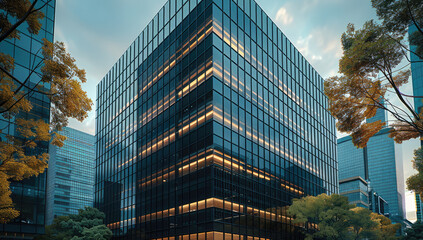 Wall Mural - A high-end technology building, the building is black high-end business glass, surrounded by modern office buildings.