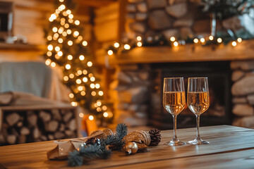 Sticker - Cozy Christmas Celebration with Sparkling Cider by the Fireplace