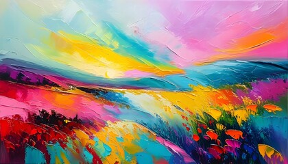 Wall Mural - Vibrant abstract landscape bursting with dynamic colors and expressive forms