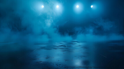 Wall Mural - a dark empty street, dark blue background, an empty dark scene, neon light, spotlights the asphalt f